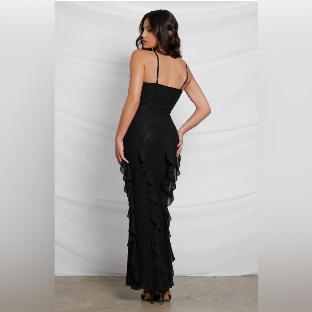 LEAU RODEO RUFFLE MESH MAXI DRESS BLACK - Picture 3 of 3